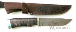 Нож "Бобр-3"  (дамасская сталь, наборная кожа)  - Нож "Бобр-3"  (дамасская сталь, наборная кожа) 