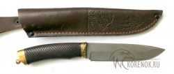 Нож Охотник-2 (дамасская сталь, черный граб, насечка)  - Нож Охотник-2 (дамасская сталь, черный граб, насечка) 