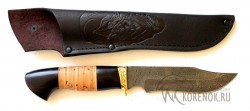 Нож "Фрегат" (дамасская сталь, черный граб, береста)  - Нож "Фрегат" (дамасская сталь, черный граб, береста) 