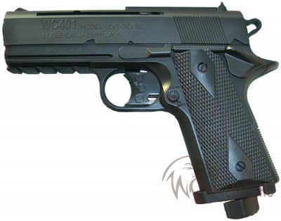 Пневматический пистолет Borner WC 401  Калибр, мм: 4,5 (.177)Скорость выстрела, м/с: 120 м/сЕмкость магазина: 15 пульВес (кг): 350 гр.Мощность: &lt; 3.0 Дж