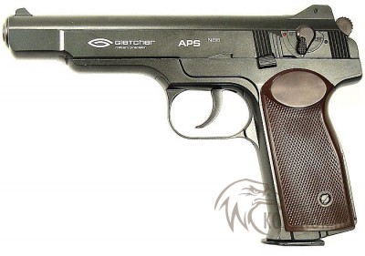 Пистолет пневматический Gletcher APS NBB (Стечкин) Тип Air GunКалибр (мм/дюймы) 4.5/.177Дульная энергия (дж) не более 3.0Начальная скорость пули (м/с) 120Емкость магазина (шт) 22