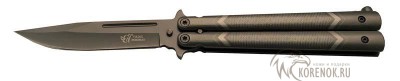 Нож S413T Баллисонг (бабочка)  с титановым покрытием 


Общая длина мм::
200


Длина клинка мм::
85 


Ширина клинка мм::
16


Толщина клинка мм::
2.8


