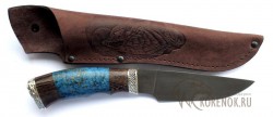Нож "Шерхан" (литой булат, стабилизированная карельская береза, мельхиор)  - Нож "Шерхан" (литой булат, стабилизированная карельская береза, мельхиор) 