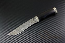 Нож "Спартанец" (дамасская сталь, черный граб, мельхиор)  - Нож "Спартанец" (дамасская сталь, черный граб, мельхиор) 