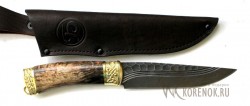 Нож Медведь (дамасская сталь, стабилизированная карельская береза, резной)  - Нож Медведь (дамасская сталь, стабилизированная карельская береза, резной) 