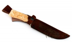 Нож "Кадет" (дамасская сталь, травление, рог лося, резьба) вариант 2 - Нож "Кадет" (дамасская сталь, травление, рог лося, резьба) вариант 2