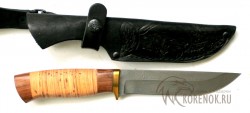Нож "Лунь-3" (дамасская сталь, наборная береста)  - Нож "Лунь-3" (дамасская сталь, наборная береста) 