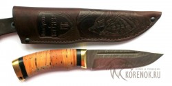 Нож КЛАССИКА-2М (Лось-2) (дамасская сталь, наборная береста)  - Нож КЛАССИКА-2М (Лось-2) (дамасская сталь, наборная береста) 