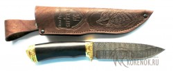 Нож Сиг-2 (нарезной дамаск, черный граб, латунь)   - Нож Сиг-2 (нарезной дамаск, черный граб, латунь)  