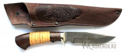 Нож "Медведь" (дамасская сталь, наборная береста, венге)  - Нож "Медведь" (дамасская сталь, наборная береста, венге) 