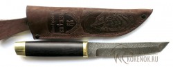 Нож "Японский" (дамасская сталь, черный граб, латунь)  - Нож "Японский" (дамасская сталь, черный граб, латунь) 
